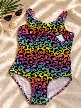 Cat & Jack Rainbow Leopard Print One-Piece Swimsuit - Multicolor